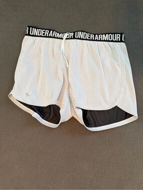 Under Armour White Mesh Women's Athletic Shorts with Black Waistband